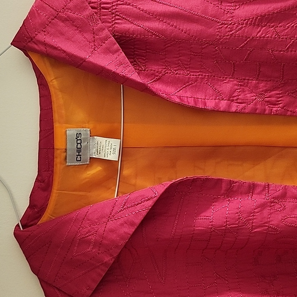 Chicos Lined, Embroidered 3/4 Sleeve Jacket. Size 1, Preloved